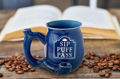 Sip Puff Pass mug - Blue with white letters - Headshop.com