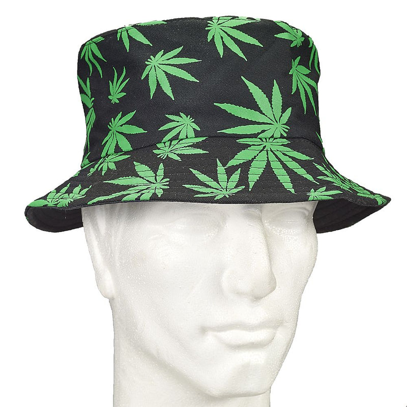 bucket hat - black hat with green leaves - Headshop.com