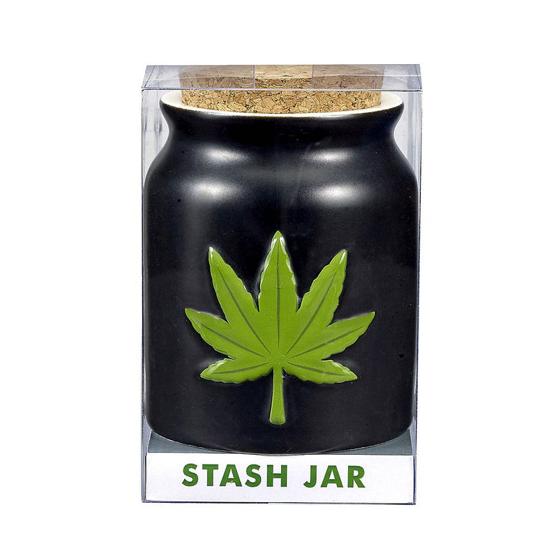 Green leaf stash jar - embossed leaf - Headshop.com