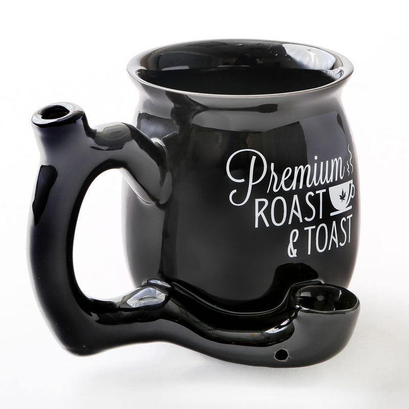 Premium Roast & Toast Single Wall Mug - Shiny Black with White Print - Headshop.com