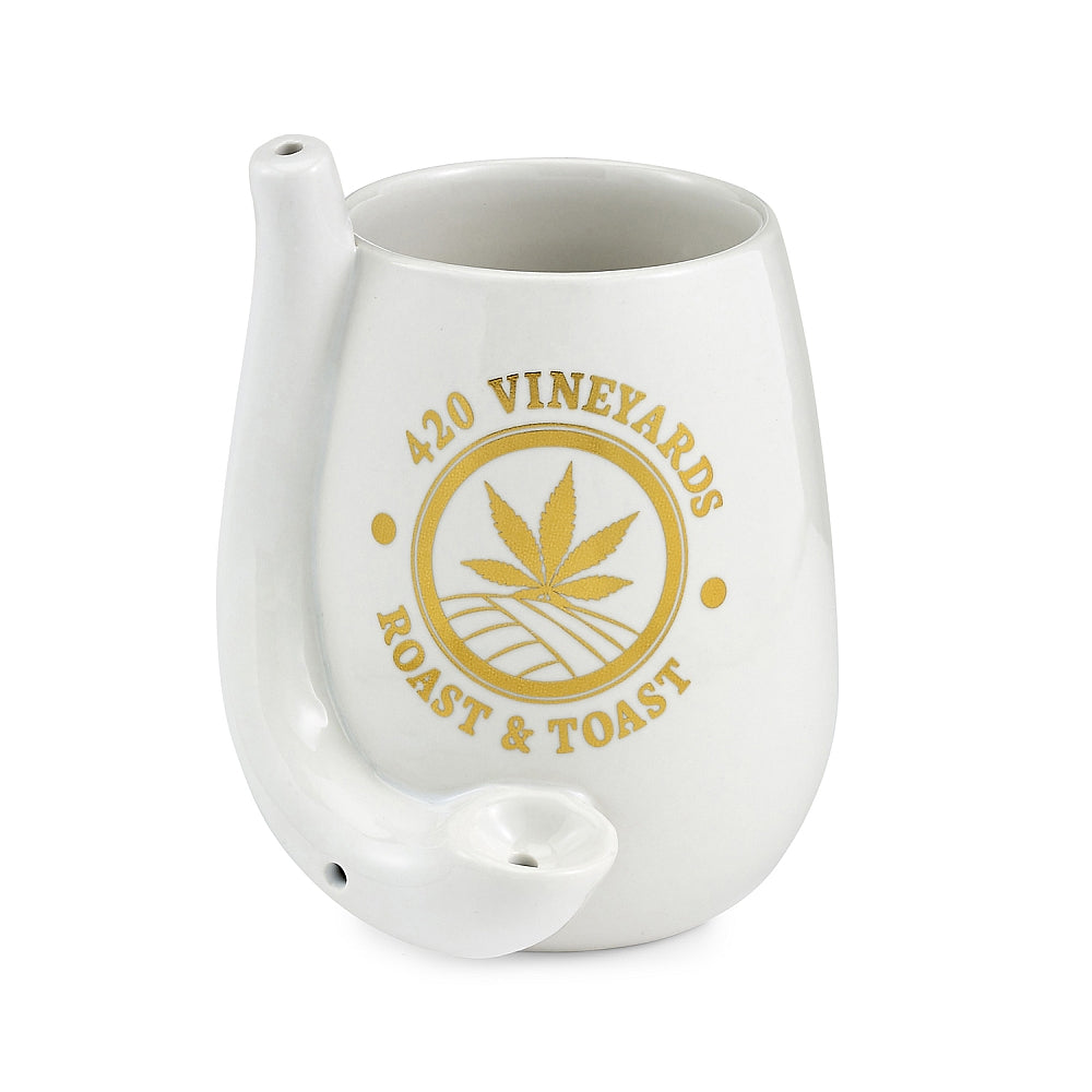 Stemless Wine Glass Pipe White with Gold Logo - Headshop.com