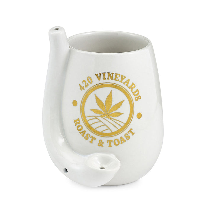 Stemless Wine Glass Pipe White with Gold Logo - Headshop.com