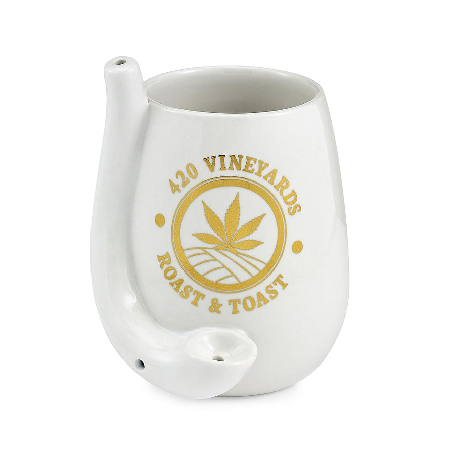 Stemless Wine Glass Pipe White with Gold Logo - Headshop.com