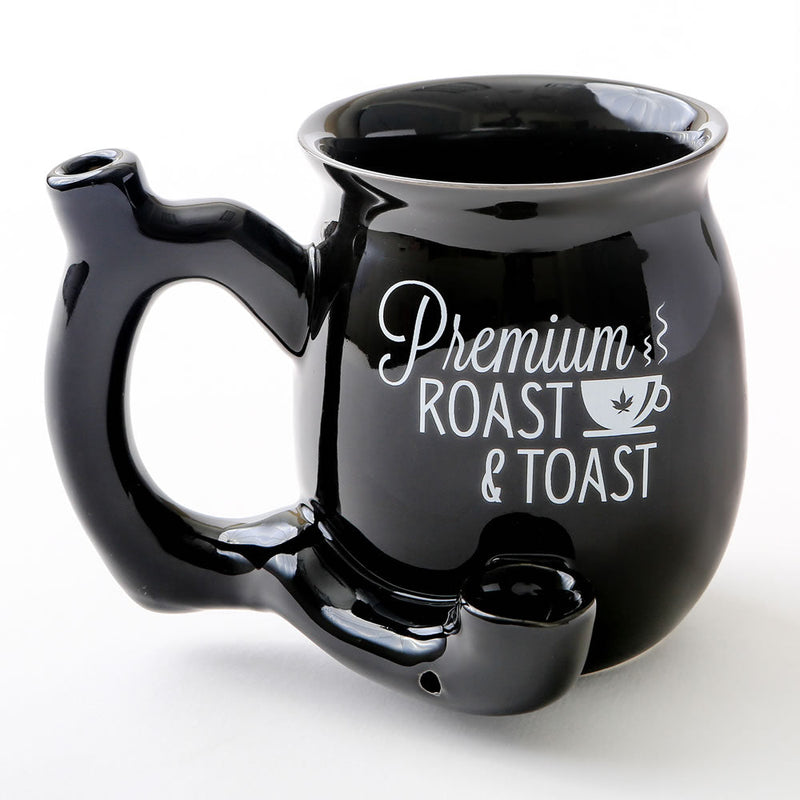premium roast & Toast single wall mug - shiny black with white print - Headshop.com