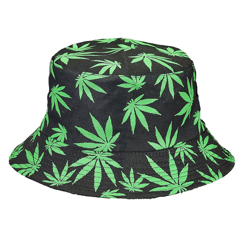 bucket hat - black hat with green leaves - Headshop.com