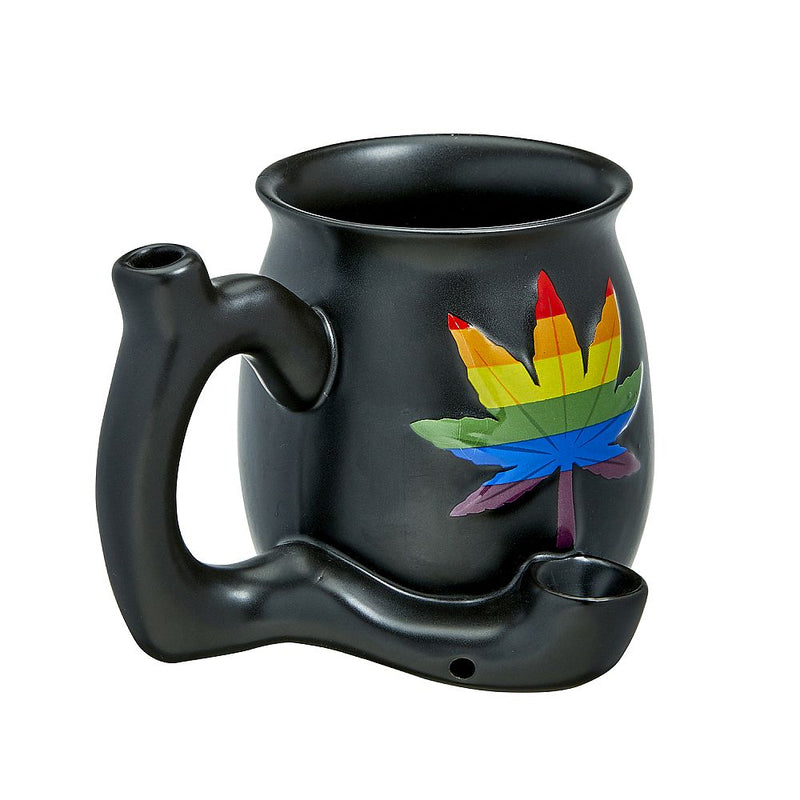 embossed leaf matt black mug - rainbow leaf - Headshop.com