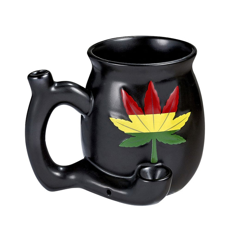 Embossed leaf mug - Matt black with Rasta colors - Headshop.com