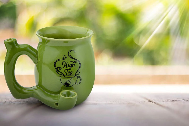 High Tea single wall Mug - shiny green with black imprint - Headshop.com