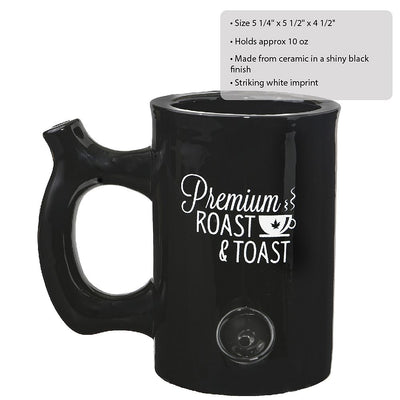 Premium Roast & Toast Mug - Shiny Black with White Print - Headshop.com