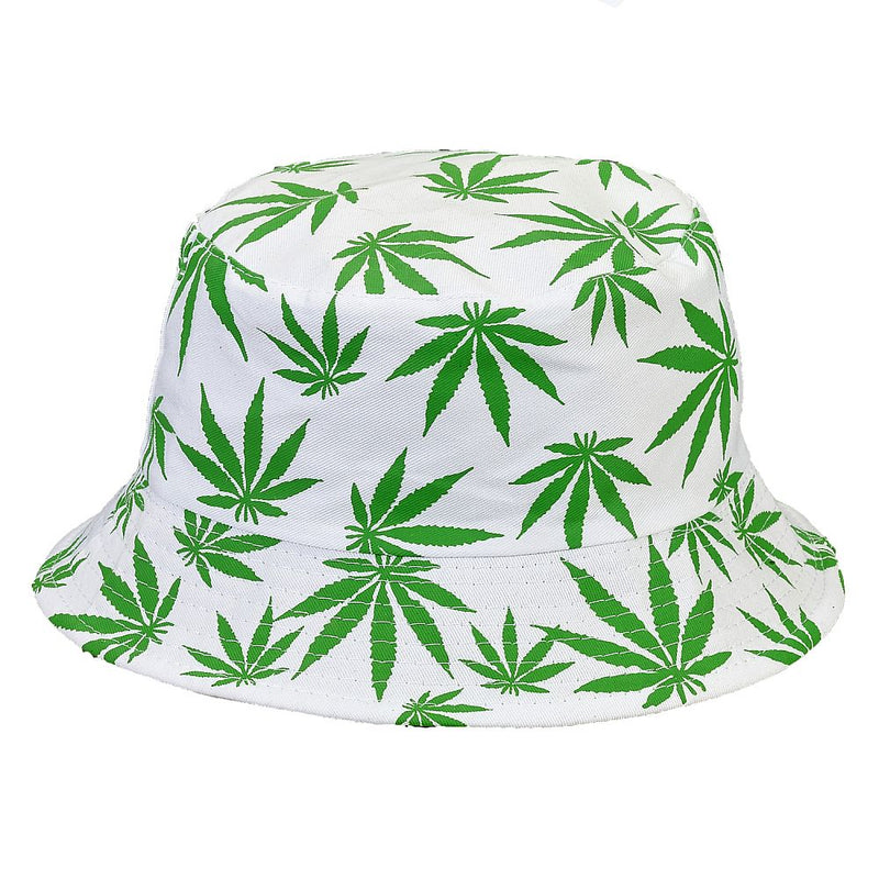 bucket hat - white hat with green leaves - Headshop.com