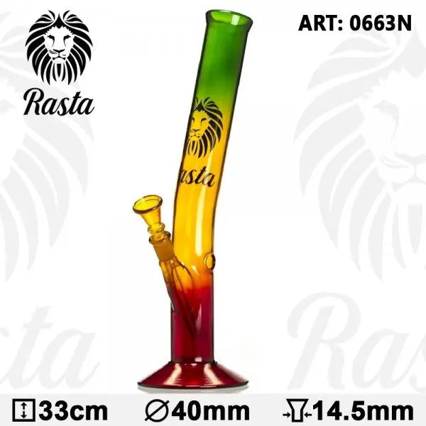 13.5" Rasta Colored Glass Water Pipe w/ Lion Logo - Headshop.com