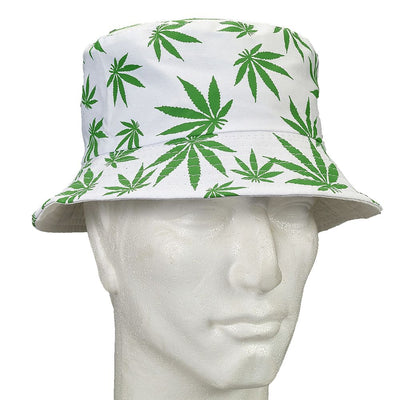 bucket hat - white hat with green leaves - Headshop.com