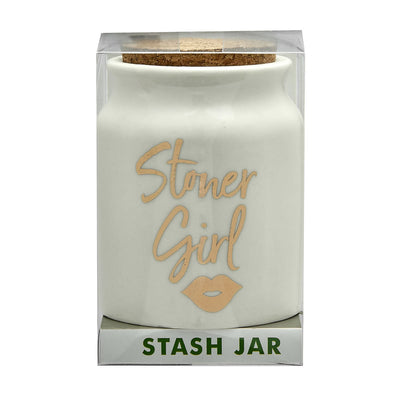stoner girl stash jar - white with gold letters - Headshop.com