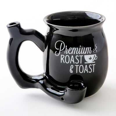 Premium Roast & Toast Single Wall Mug - Shiny Black with White Print - Headshop.com