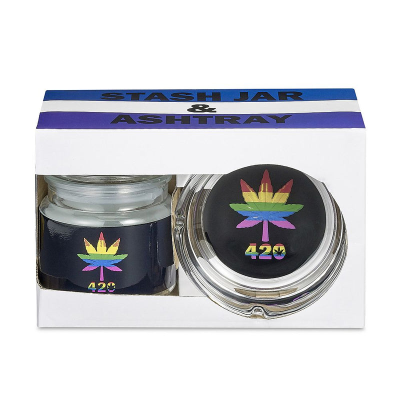 Ashtray and stash jar set - Rainbow leaf design - Headshop.com