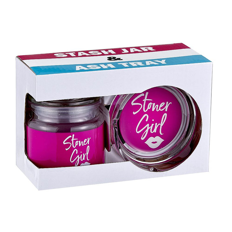 Ashtray and stash jar set - pink stoner girl design - Headshop.com