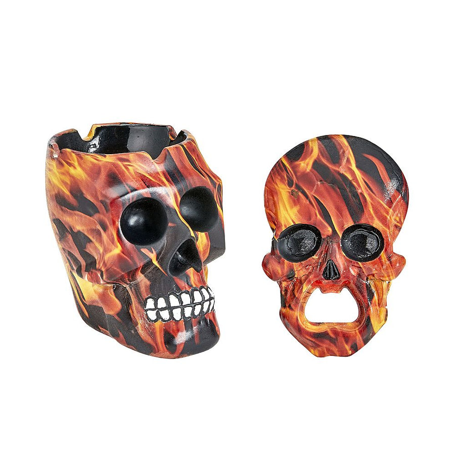 SKULL ASHTRAY AND OPENER SET - flame design - Headshop.com