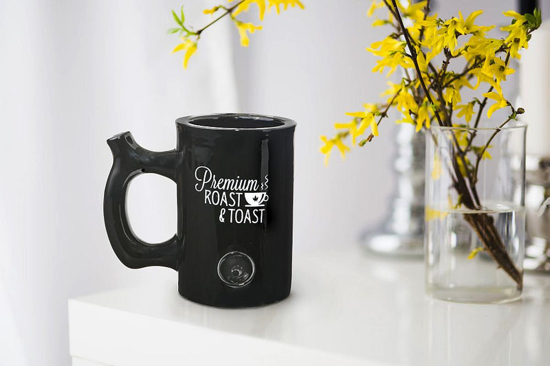 Premium Roast & Toast Mug - Shiny Black with White Print - Headshop.com