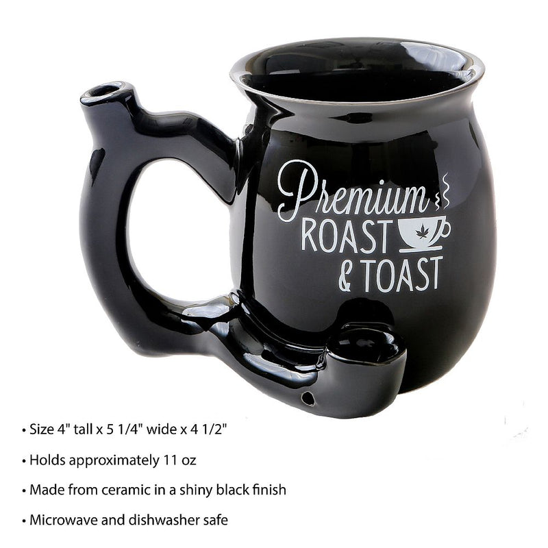 Premium Roast & Toast Single Wall Mug - Shiny Black with White Print - Headshop.com