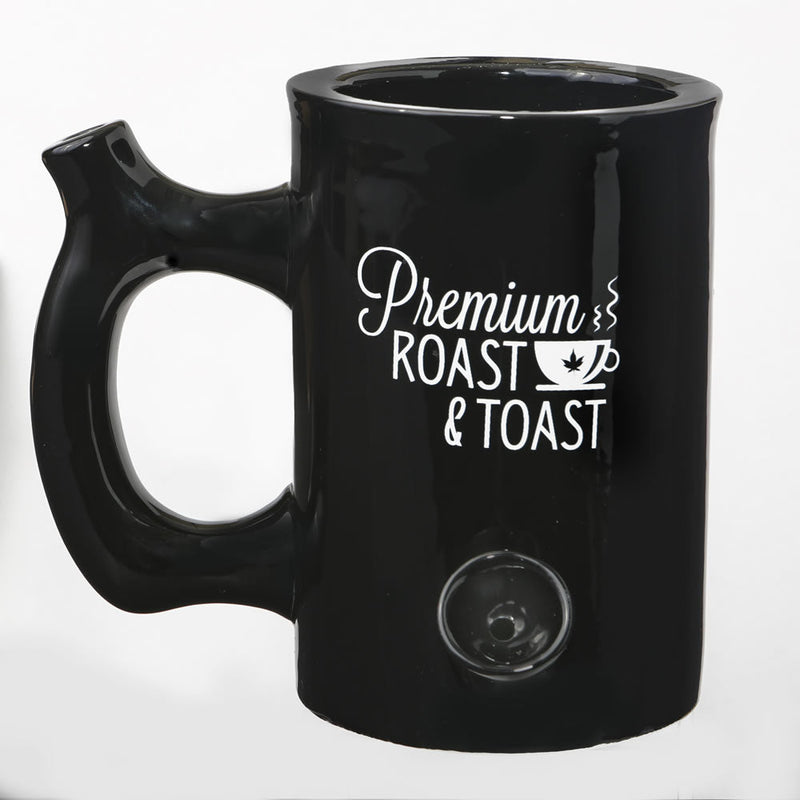 Premium Roast & Toast Mug - Shiny Black with White Print - Headshop.com