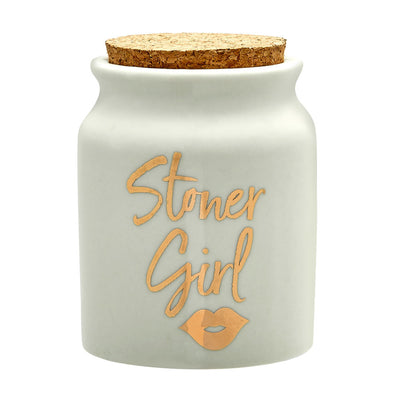 stoner girl stash jar - white with gold letters - Headshop.com